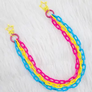 Pansexual Pride Flag Colors Layered Clip-On Pants Wallet Pocket Chain - Rainbow Kawaii Plastic Chains for LGBTQIA+ Support