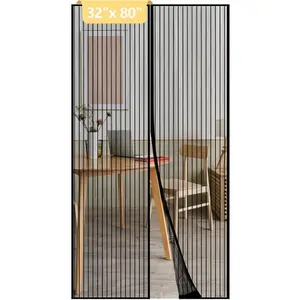 Magnetic Mesh Screen Door Curtain,Heavy Duty Polyester Material,Hands Free Entry and Self Sealing Design Keep Bugs Out, Pet and Kid Friendly,Easy Install,Black,32" x 80"