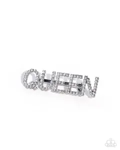 Queen Behavior - White Rhinestone Silver Brooch - Paparazzi