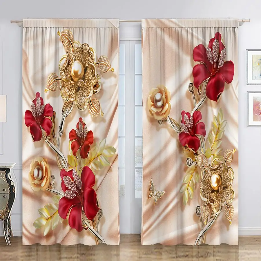 Modern Floral Print Curtain, 1 Pair Blackout Window Curtain for Living Room Bedroom Study Home Decor, Curtains for Bedroom
