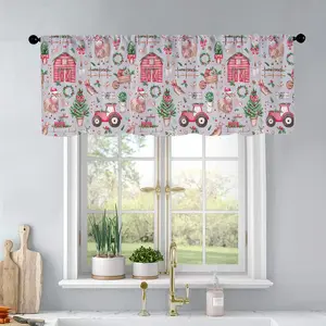1pc Christmas and New Year printed kitchen curtains Christmas farm with barn, tractor, highl curtains valance window treatment living room bedroom home decor 54 x 18 inch