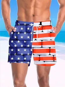 Men's American Flag Print Beach Shorts with Inner Mesh, Casual Summer Swim Trunks, Comfortable and Stylish, Perfect for Poolside Relaxation