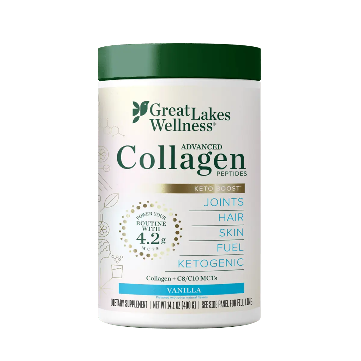 Great Lakes Wellness Keto Collagen Peptides Powder with 4.2g MCTs - Vanilla Non-Dairy Coffee Creamer - 14.1 oz Healthcare Supplement