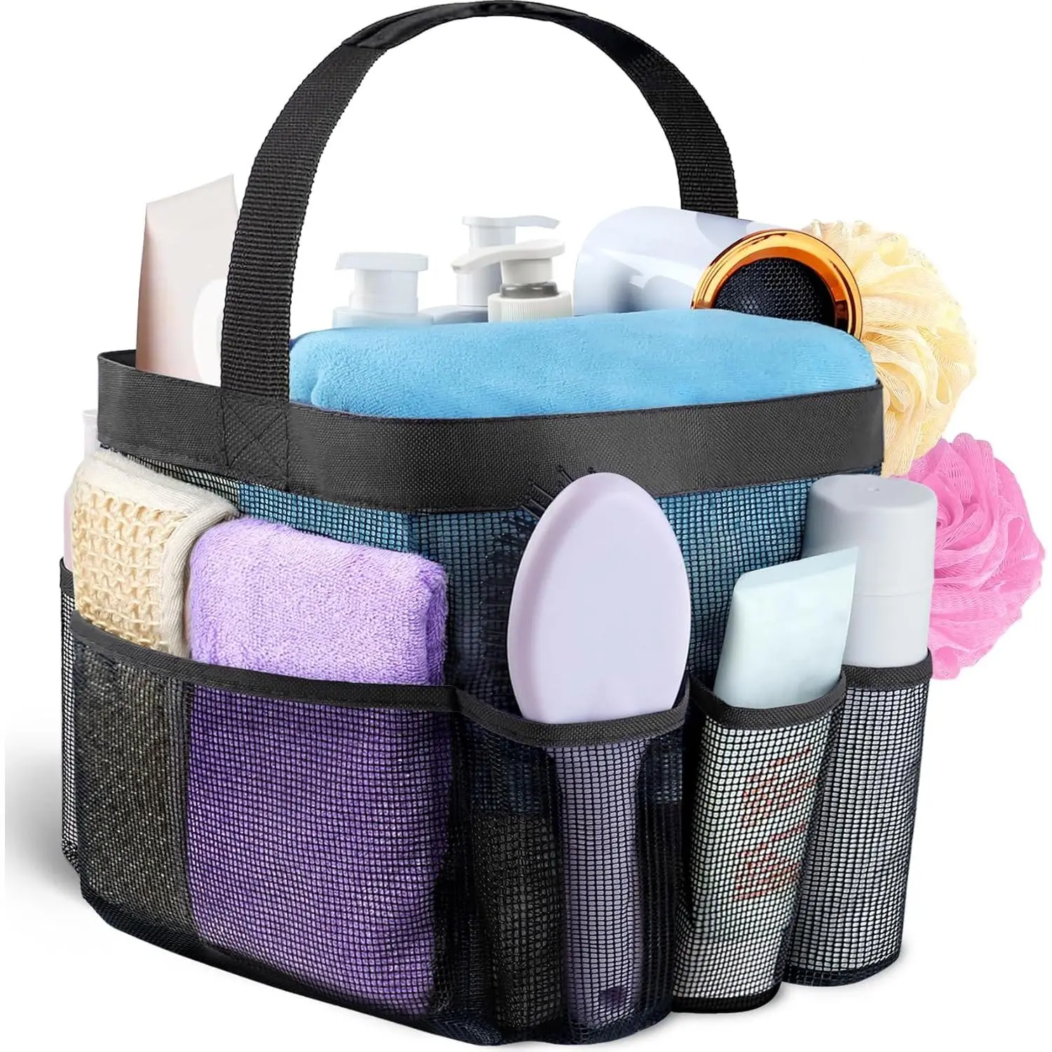 Mesh Shower  Portable for College Dorm Room Essentials with 8 Pockets, Hanging  Dorm Basket, Quick Dry Shower Bag for Bathroom