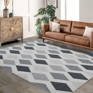 Checkered 5x7 Area Rugs for Living Room, Washable Rug Modern Diamond Geometric Pattern Indoor Floor Carpet for Office Nursery, Grey