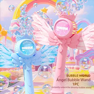 Angel Bubble Wand, Rechargeable Light-Up Magic Scepter, Safe Durable Material, Ideal for Princess Party, Kids Holiday Gifts, 50ML Bubble Solution