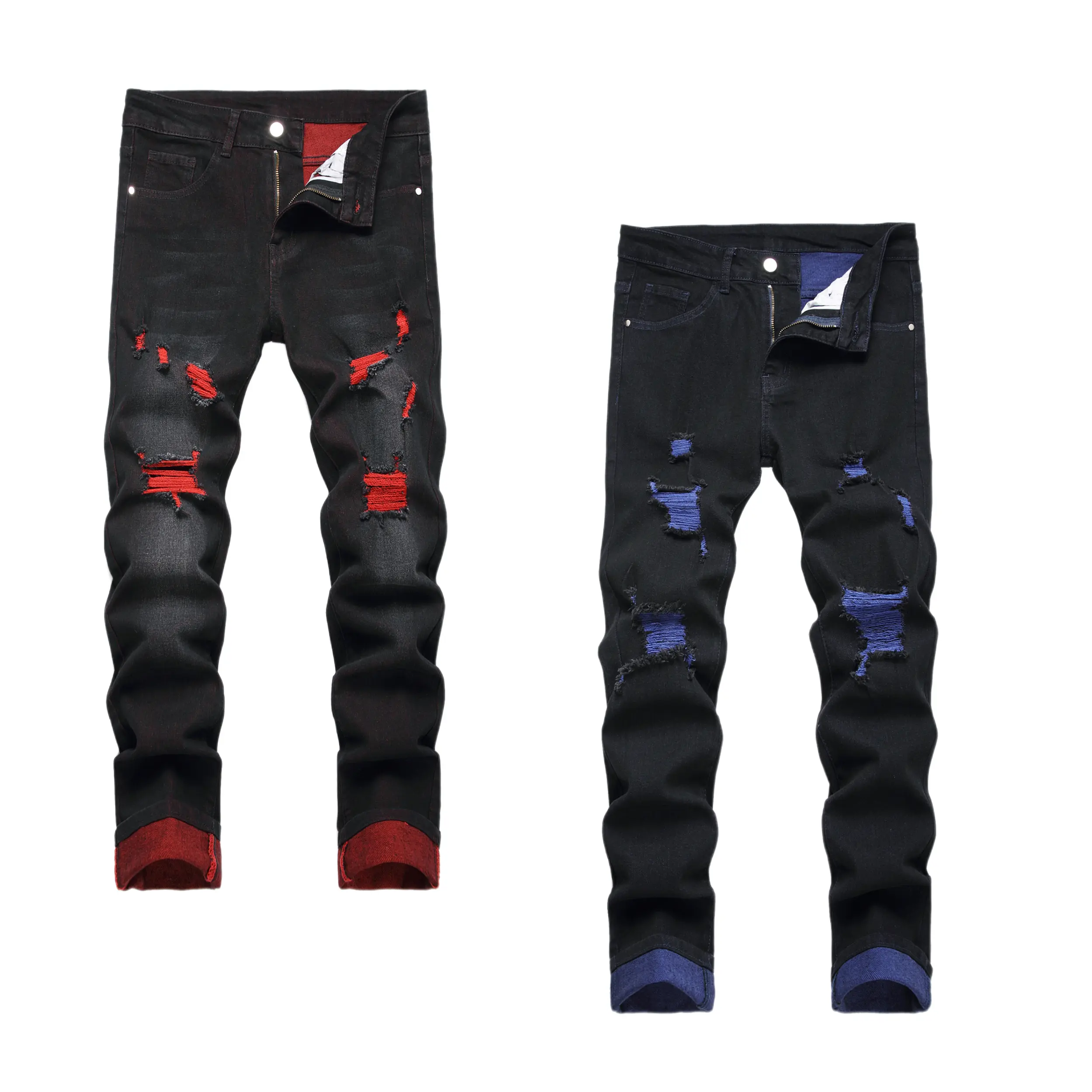 JUNBAOSS Men's Slim Fit Straight Leg Distressed Stretch Cotton Jeans - Hipster Street Style, Comfort Flex Waist, Personalized, Below Ankle, All Seasons, Anti-Theft Pockets, 1/2 Pack Mens Casual Classic Pants