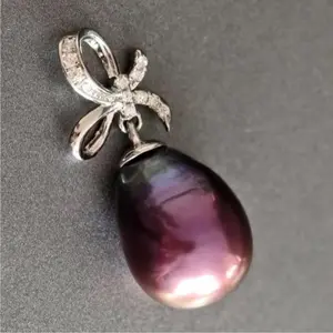 Demon Purple Bow Pendant | 9-10mm Freshwater Pearl | S925 Silver Rhodium Plated
