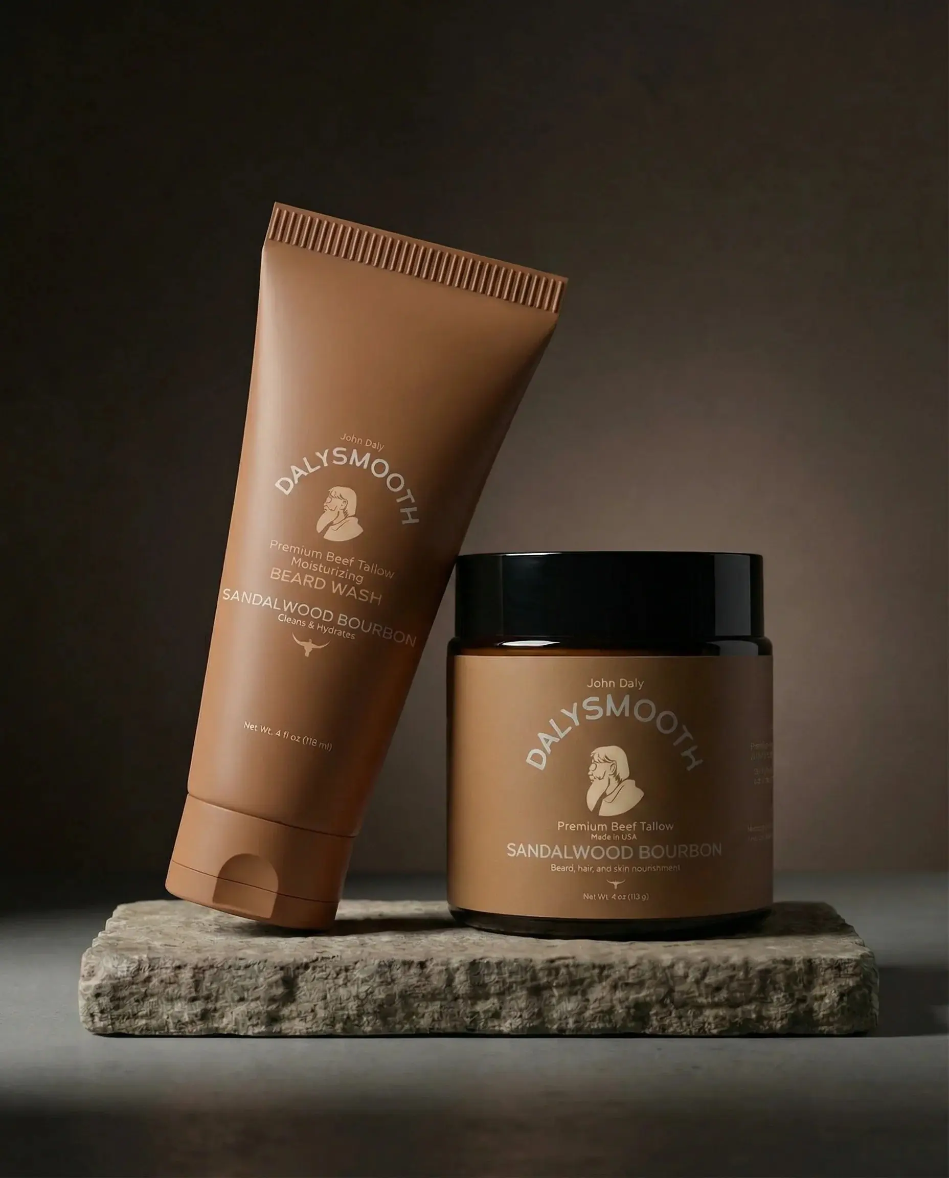 SANDALWOOD BOURBON SMOOTH SET - BEEF TALLOW BEARD AND SKIN BALM - BEEF TALLOW BEARD AND FACE WASH