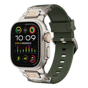 Band for Apple Watch ULTRA 2 & ULTRA - Fluororubber (FKM) Sport Band Metal Connector Band 49mm for Apple Watch Ultra 2/Ultra/Series 10/9/8/7/6/5/4 SE 46mm 45mm 44mm 42mm Rugged Durable Strap Accessories Wearable