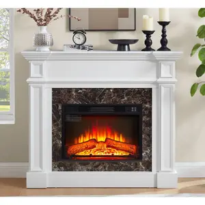 46" Electric Fireplace with Mantel, Portable Freestanding Wood Stove with Remote Control, 23'' Replaceable Fireplace Insert Heater,1400W Realistic 3D Flame Stacked Stone Surround