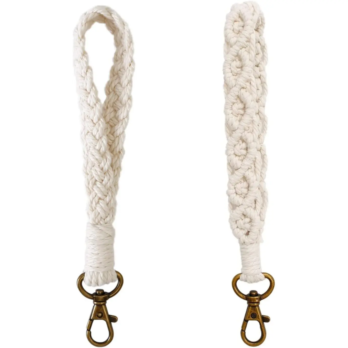 Women's 2-Pack Boho Macrame Wristlet Keychains, Handwoven Cotton Cord Key Fob Lanyard, Lightweight Portable Casual Design, 4.53 inches & 7.08 inches Total, 2 Styles for Car Keys & Bags