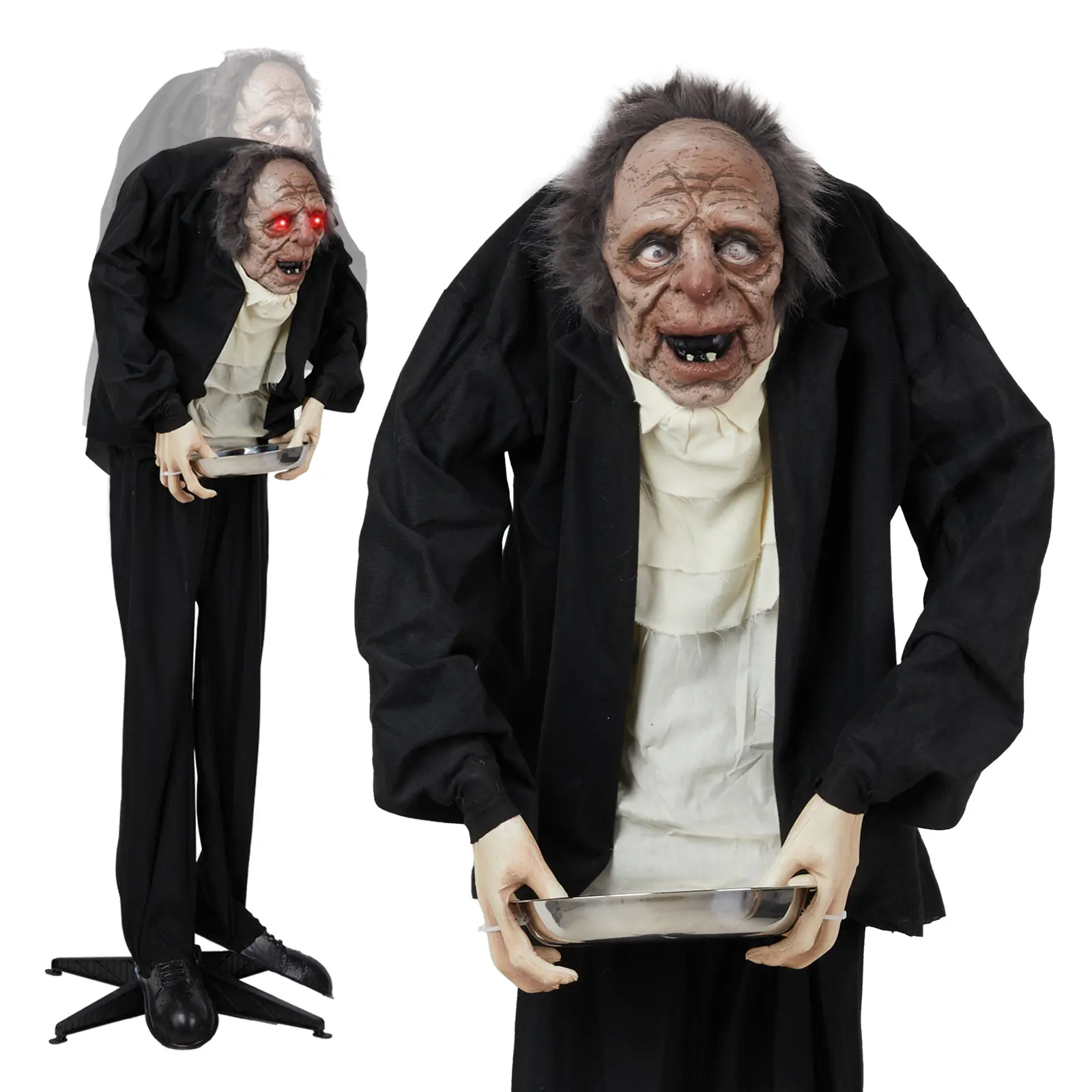 Motorized Halloween Decor - Voice & Motion Activated Scary Figure with Glowing Red Eyes, Moving Arms & Spooky Sound Effects for Lawn, Garden & Party Displays