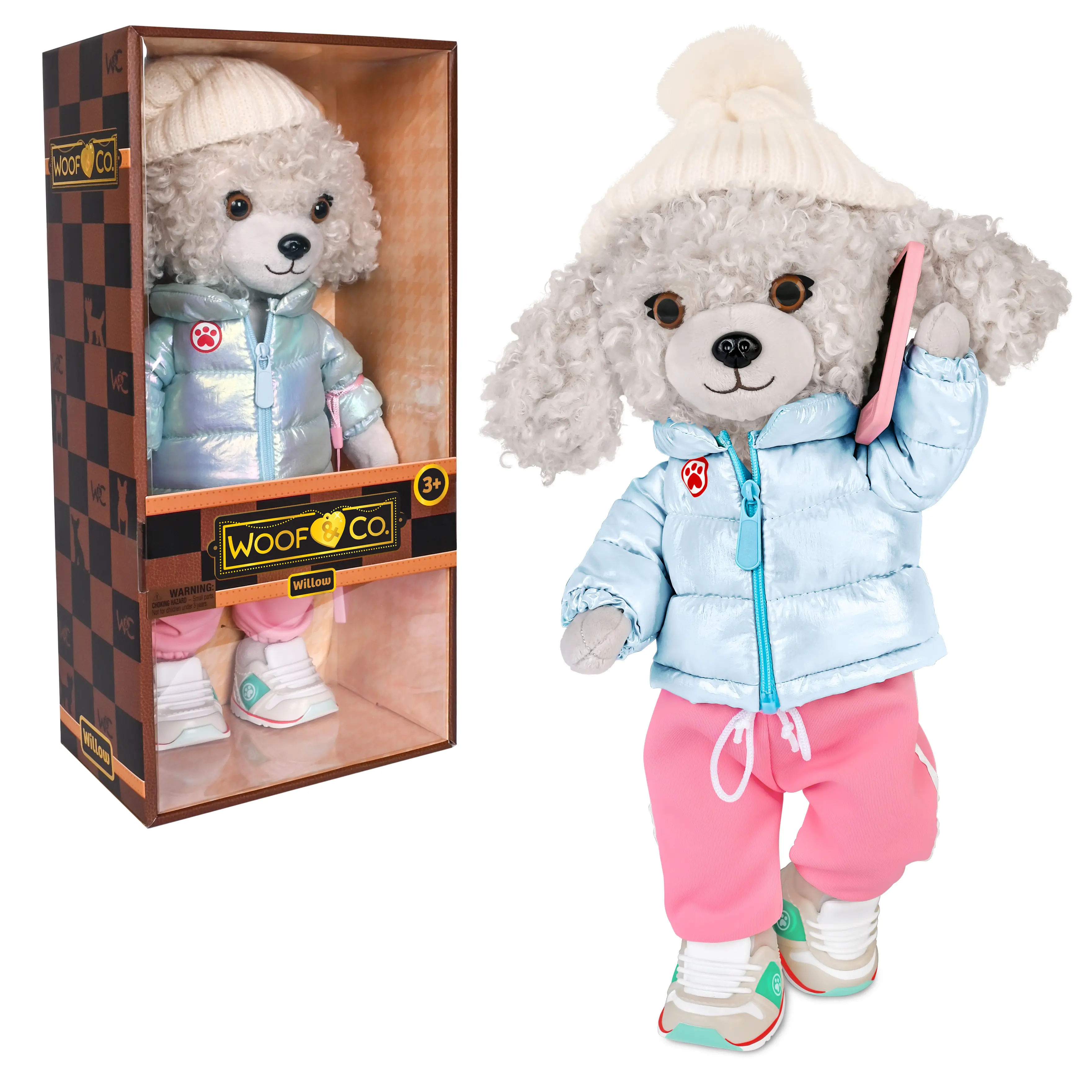 Woof & Co Willow - 15 in Poseable Plush Dog Doll with Outfit - Ages 3+ | Poodle, Polyester Fabric, Removable Outfit And Accessories, Flexible Jointed Limbs, Fashions Sold Separately