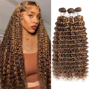 P4/27 Highlight Hair Bundles Brazilian Deep Wave Human Hair Bundles 1 3 4 Deep Curly Bundles