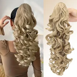 16inch Wavy Synthetic Hair Ponytail Extension for Women - Clip-In/Clip-On Ponytail Wig with Drawstring Closure, Volume & Length , Ash Blonde,  Instant Hairpiece for Short Hair, Dreadlock Conversion