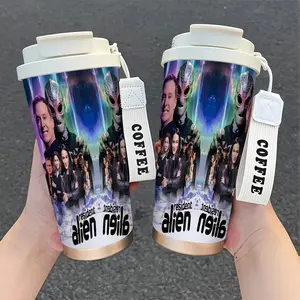 1pc 18oz Resident Alien Theme Cup, Stainless Steel Material, Featuring Multiple Characters & Aliens, Rich Colors, Sci-Fi Design