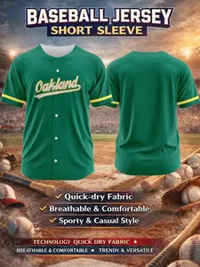 Classic Vintage Baseball Jersey Tee, Quick-Dry Short Sleeve Top, Oakland Athletics Design, Soft Breathable Sportswear, Casual Fit Men's Shirt, Jersey Tops