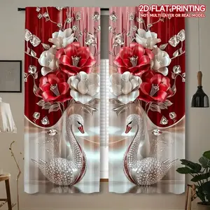 Elegant Floral Print Decorative Curtain Set, 2 Piece Modern Rod Pocket Design, Suitable for Living Room and Bedroom Decor, Durable Polyester Material
