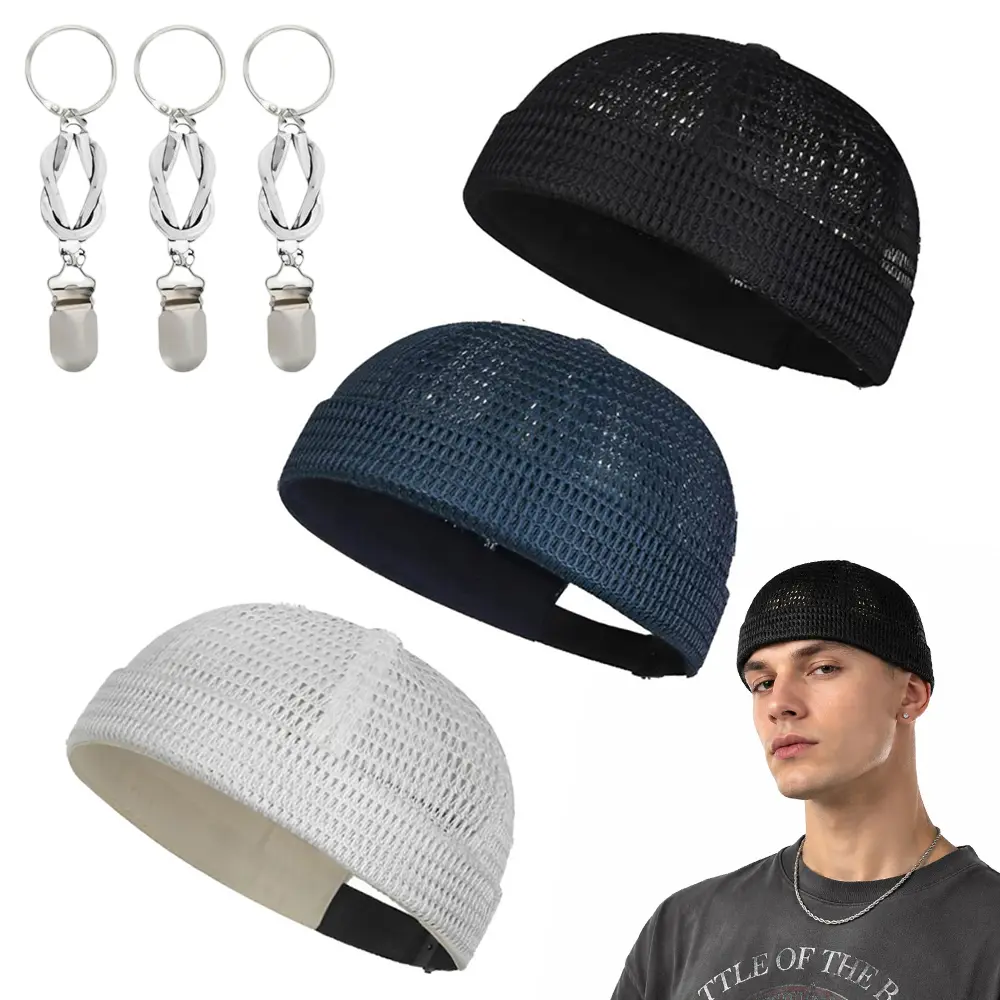 3-Piece Male Casual Mesh Breathable Brimless Hat Straps with 3 Clips - Lightweight Sewing Accessory for Summer Outdoor Activities, Daily Wear