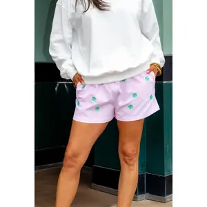 Lucky Clover Embroidered Shorts - Light Pink