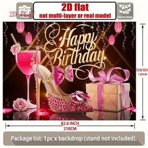 2D Flat Glitter Rose Gold Birthday Banner 210cm x 59.06cm Polyester Party Background Decoration for Home Room Wall Photo Prop Supplies Gift