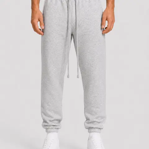 Men's Cuff Hem Gray Sweatpants - Sporty Chic, Clean Design, Elastic Waist, Unisex Casual Streetwear Loungewear Bottoms Athleisure Menswear