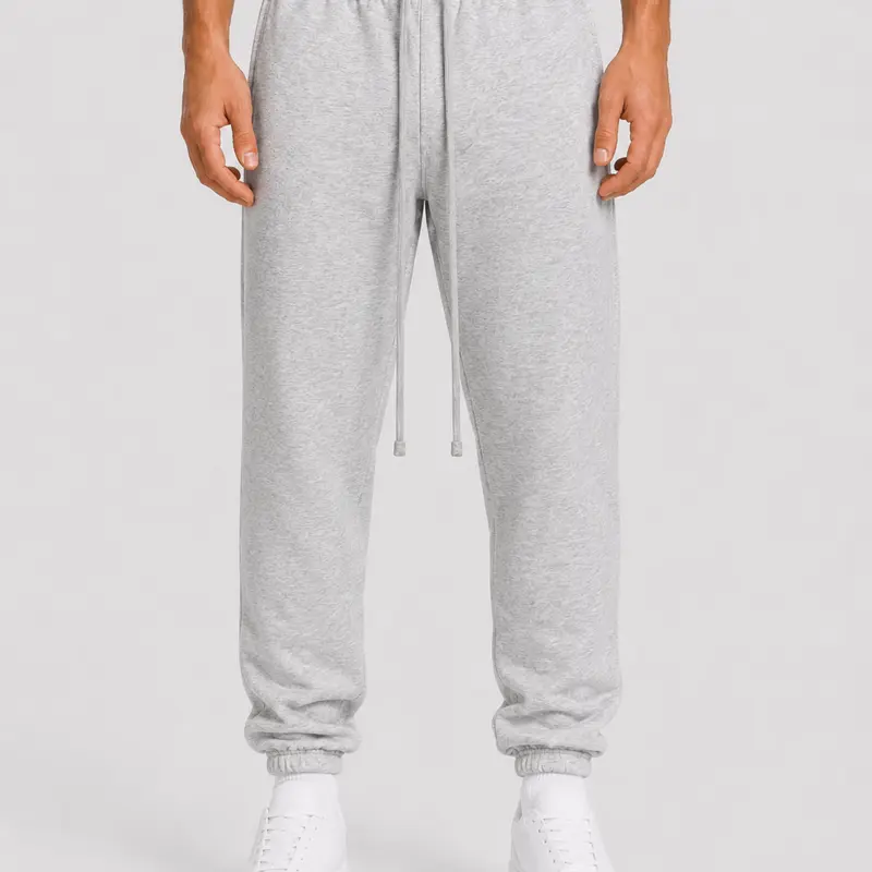 Men's Cuff Hem Gray Sweatpants - Sporty Chic, Clean Design, Elastic Waist, Unisex Casual Streetwear Loungewear Bottoms Athleisure Menswear