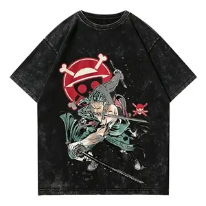 One Piece Roronoa Zoro Anime Graphic T-Shirt, Vintage Washed Black Oversized Tee & valentine shirts Anime Streetwear Vintage Unisex T-Shirt, Anime Shirt, Crewneck Medium Cotton Short Slevee Casual Printed Streetwear T-Shirt