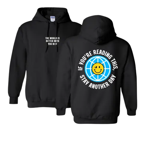 Stay Another Day Men's Plus Size Oversize Hoodies - Motivational Slogan Print, Adjustable Drawstring, Mental Health Awareness, Soft Breathable Cotton Pullover Casual Menswear (Sizes 2X,3X,4X,5X), Men's Hoodies, Adjustable Men's Hoodies