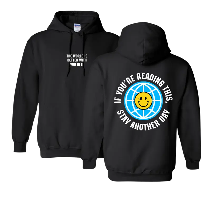 Stay Another Day Men's Plus Size Oversize Hoodies - Motivational Slogan Print, Adjustable Drawstring, Mental Health Awareness, Soft Breathable Cotton Pullover Casual Menswear (Sizes 2X,3X,4X,5X), Men's Hoodies, Adjustable Men's Hoodies