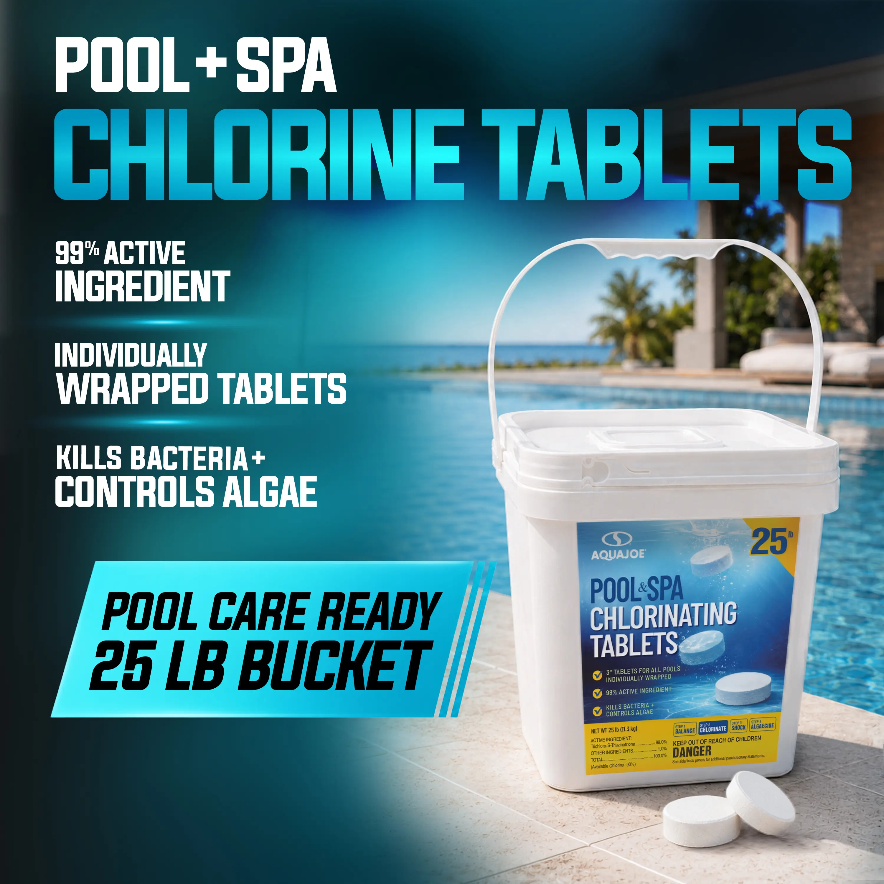 Aqua Joe Pool & Spa Chlorinating Tablets | 3'' Individually Wrapped Tablets | 90% Available Chlorine