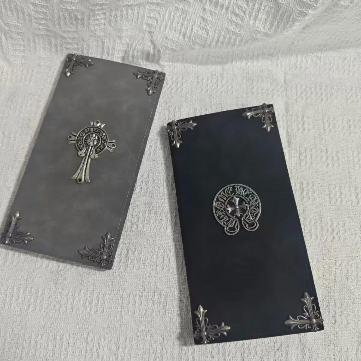 Men's Gothic Cross Long Bifold Wallet - Vintage Suede-Like Leather, Large Capacity Card Holder Purse