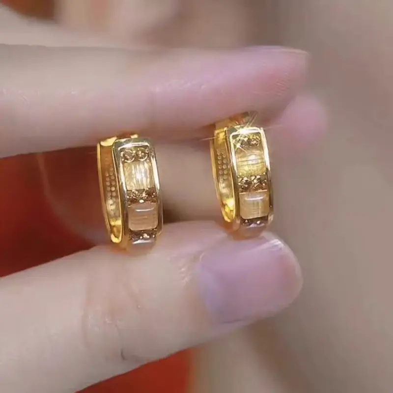 SocoShiny Fashionable and simple cat's eye stone gold hoop earrings, DDES0281 new light luxury niche ear accessories, exquisite and elegant earrings 14KGold-Plated