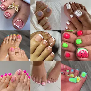Press on Toenails French Tip Fake Toe Nails Short Square Press ons False Toenail Tips