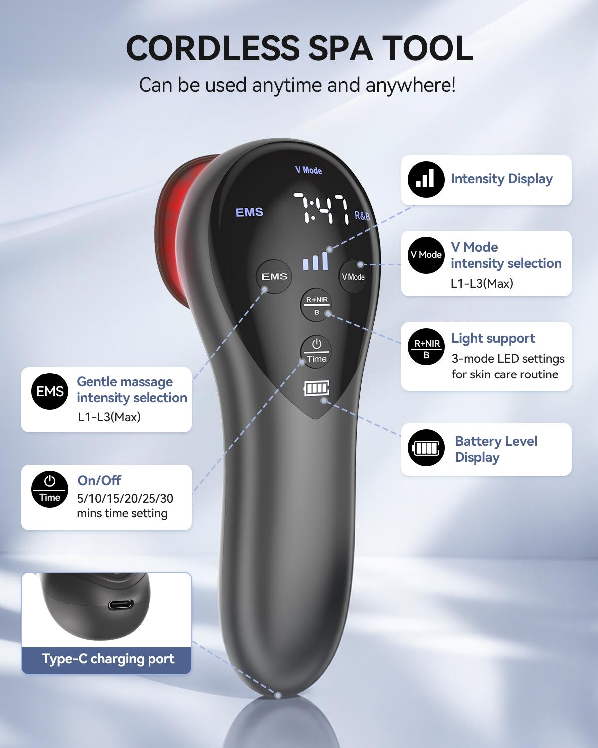 RICIAL Handheld Body Massager, Red Light EMS Cupping Suction Massager for Body and Face, Gua Sha Skin Care Tool with 3 Suction Cups for Belly, Waist, Arms, Thighs, Type-C Charging, Firming & Home Spa Gifts for Women