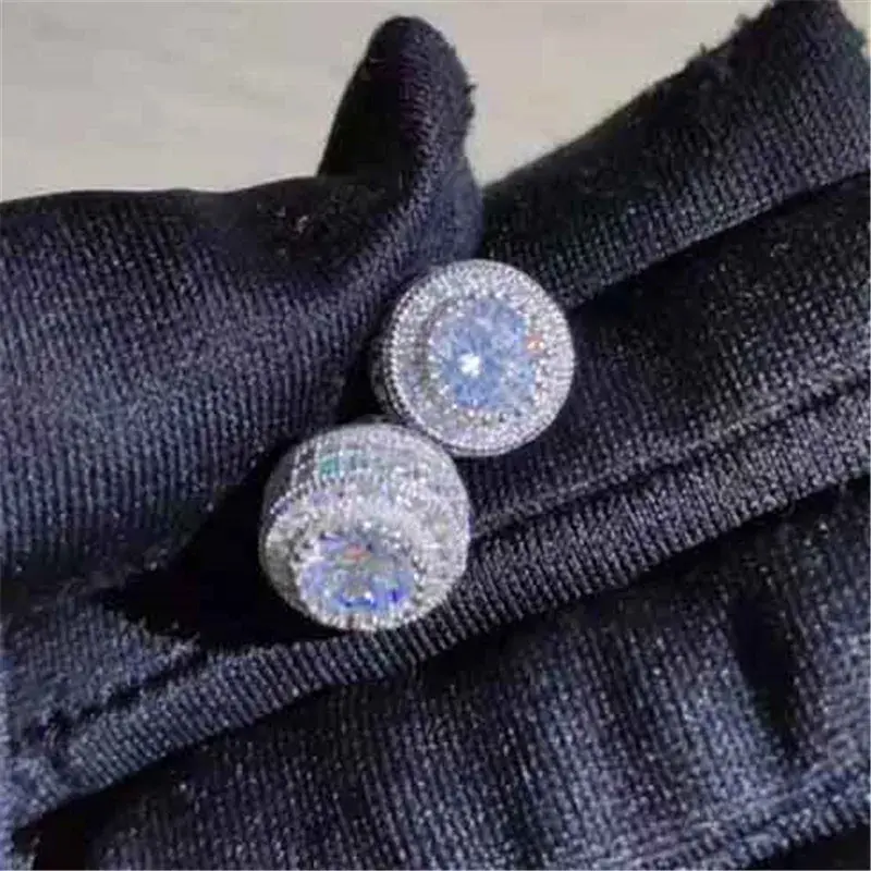 Austrian Crystal Round Stud Earrings White Zircon White Gold Yellow Gold Unisex Hypoallergenic Luxury Elegant Bridal Wedding Party Sparkly Bling Hip Hop Fashion Jewelry for Women Men Girls Boys Gift