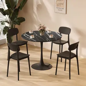 24 Inch Round Dining Table, Mid Century Modern Tulip Table, MDF Tabletop Metal Steel Base, Kitchen Table,Dining Room Table,Coffee Table for Living Room Home Furniture,Black Marble