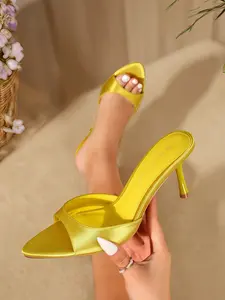 Women's Elegant Solid Color Pointed Toe High Heel Sandals, Fashionable Heeled Sandals, Fashionable Slip on Sandals for Daily Wear, Lightweight Breathable Comfortable Shoes for Women & Girls, Summer