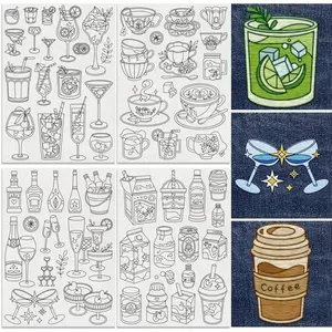 54 count Drinks Embroidery  Stabilizer, 8.3"x11.7"    Milk Water Soluble Stick and  Embroidery Sticker, 4 Sheets Juice Coffee Hand Sewing DIY Embroidery Paper