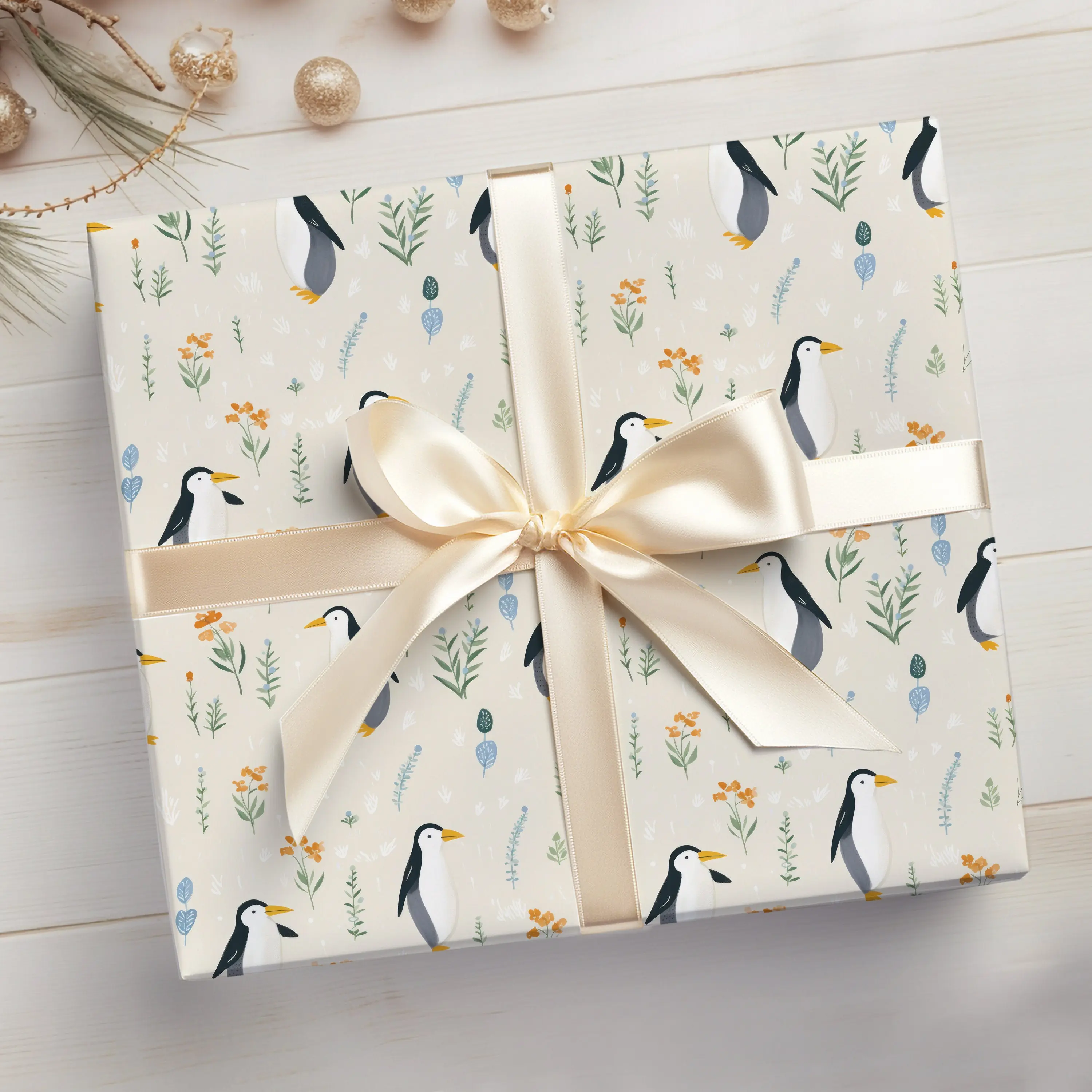 Penguin Wrapping Paper Penguins Gift Wrap, Winter Animals Wrapping Paper, Cute Penguin Wrapping Paper Roll