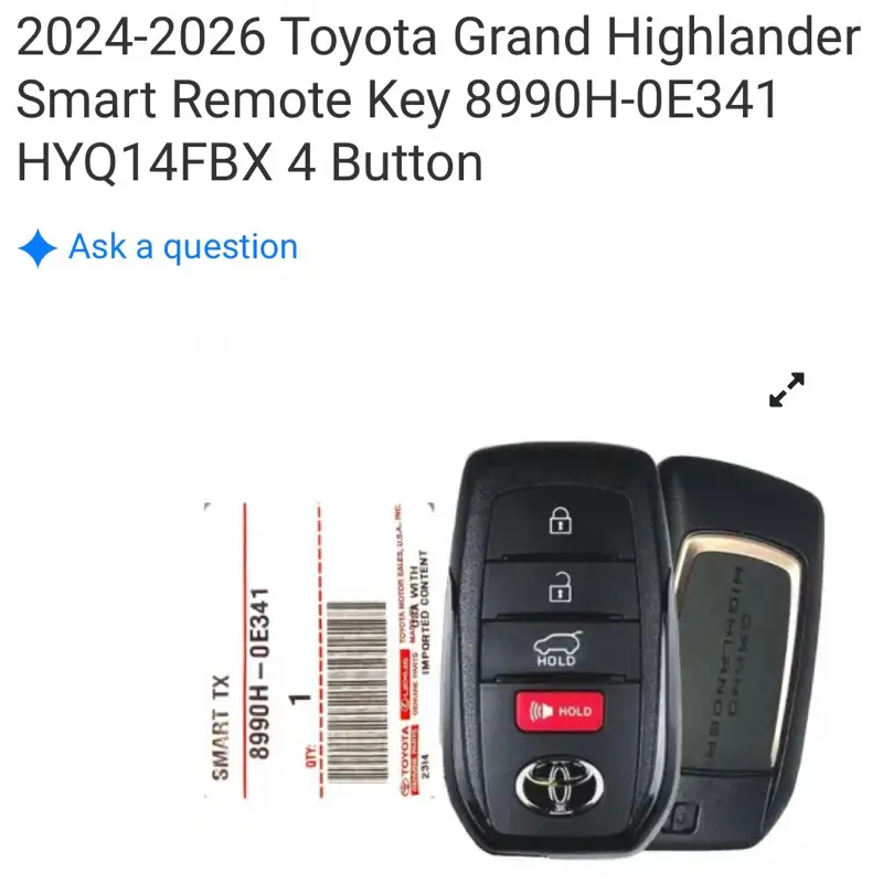 2024-2026 Toyota Grand Highlander Smart Remote Key 8990H-0E341 HYQ14FBX 4 Button