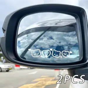 2D flat, 2D flat sticker car decoration sticker 2 pieces cute bear heart vinyl car rearview mirror sticker - matte effect self-adhesive external accessories suitable for plastic/glass/metal surface body sticker bumper sticker, Car Decals, 2D flat