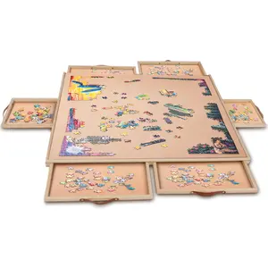 Mean yeah-1500 Pieces Rotating Puzzle Board for Adults and kids, 35" x 27" Wooden jigsaw Spinning Puzzle Board with 6 Drawers, Easy Storage
