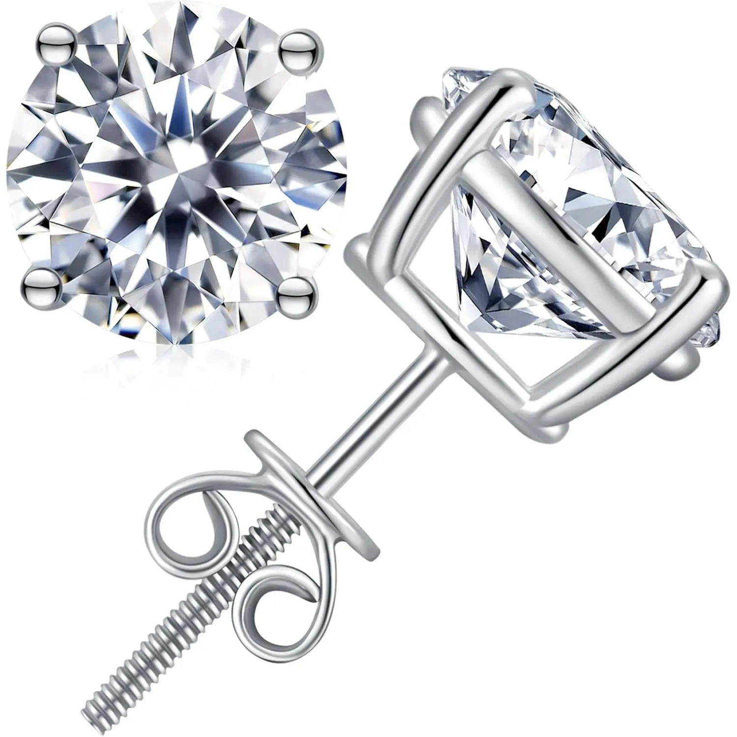 Moissanite Stud Earrings Hypoallergenic 925 Sterling Silver stud Earrings for Women Round Cut D Color 18K White Gold Plated Lab Created Moissanite Earrings for Women Men 0.3ct-2ct