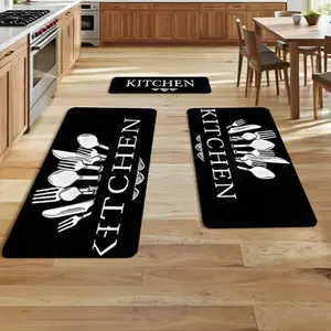 3pcs Kitchen Alphabet Theme set, Knife and fork pattern, decorative, non slip, soft, easy to clean, suitable for bedrooms, living and dining room, kitchen, bathrooms, gifts for friends and family, holiday gift, birthday gift, Christmas gift, Kitchen