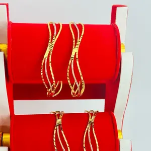 Size 2/4, 2/6, 2/8 Gold plated light weight bangles with silver plated lining on it, set of 2, light weight