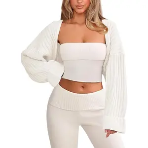 Chunky Knit Bolero Shrug Cardigan Sweater for Women Fall Open Front Long Arm Sleeve Cropped Cardigan Y2k Loose Sueter