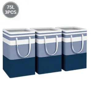 3Pcs 75L Tall Laundry Basket Set - Waterproof & Collapsible for Bedroom & Bathroom