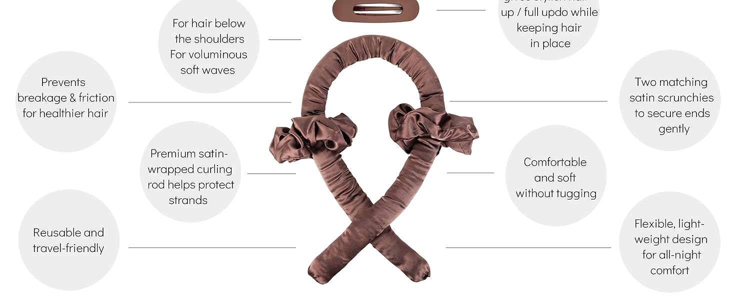 Satin XL Jumbo Hair Rollers for Overnight Curls - Heatless Curling Set With Headband and Soft Rollers, Heat Free Curls, Frizz-Free, Multiple colors